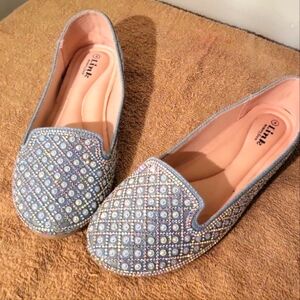 Light Jean Rhinestone Flats